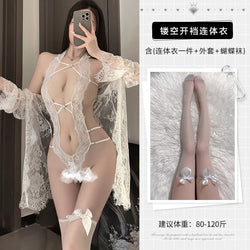 Image of Guifei sexy lingerie sexy lace one-piece pajamas crotch free of hot temptation provocative see-through nightdress set