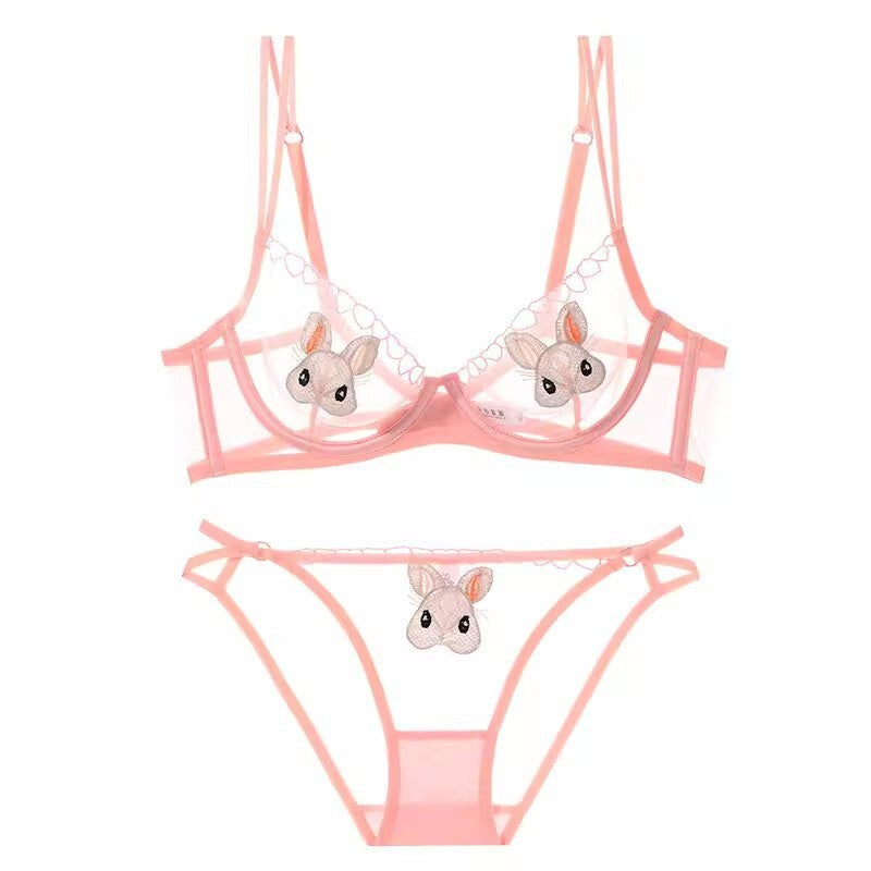 Big breasts show small breasts sexy rabbit ultra-thin transparent underwear women want to gather and put down the sag and retract the accessory breasts bra set