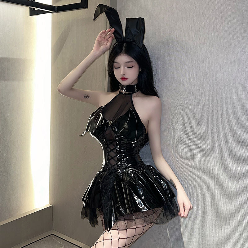 Su Hu erotic underwear pure desire strap-on sexy halterneck little devil patent leather dress uniform