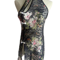 Image of Halterneck sexy lingerie sexy see-through lace print cheongsam women's uniform set adult sexy cheongsam temptation