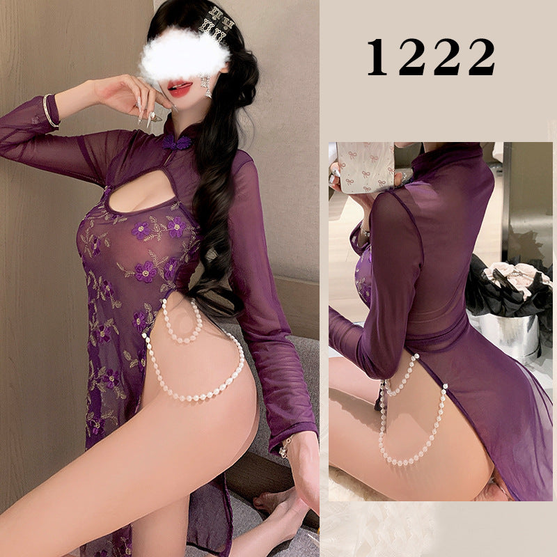 Image of Sexy and sexy uniforms, purple charm, cheongsam, hollow backless nightdress, pure desire underwear, open stall without taking off hot suits