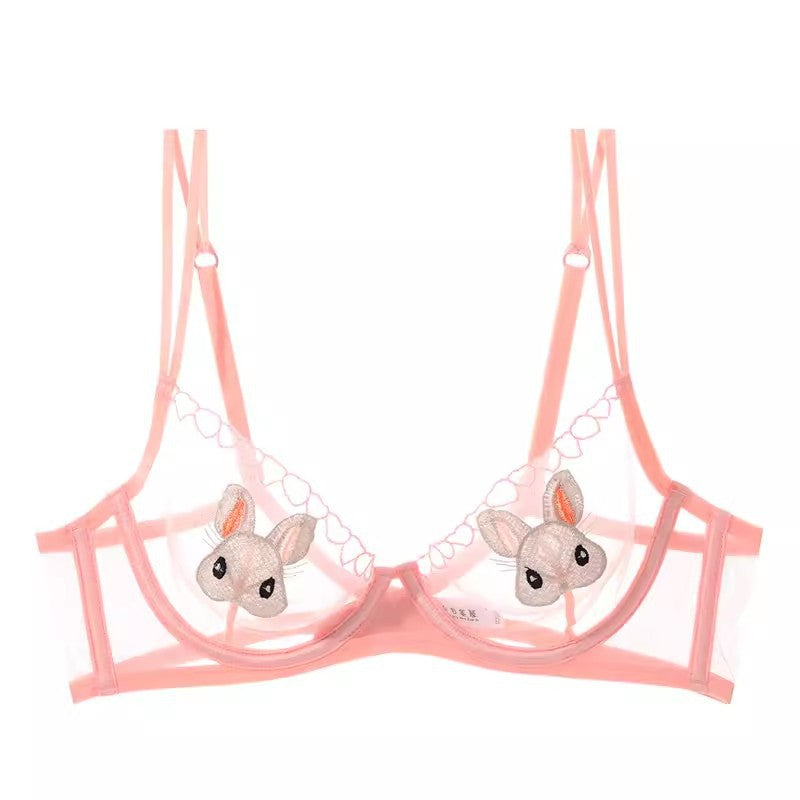 Big breasts show small breasts sexy rabbit ultra-thin transparent underwear women want to gather and put down the sag and retract the accessory breasts bra set
