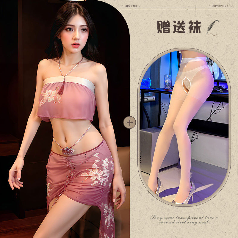 Lang Pin Heng sexy kimono uniform slip nightdress tights free passion suit see-through temptation loungewear