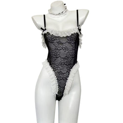 Image of Erotic lingerie lace temptation sexy suspenders with dark buckles open one-piece hot pure lust free pajamas 8566