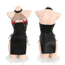 Image of Butterfly Rain, Halloween, Wild Devil, Patent Leather Strap Set, Temptation, Halterneck Nightclub, Cheongsam, Leaky Chest, Bow Cutout