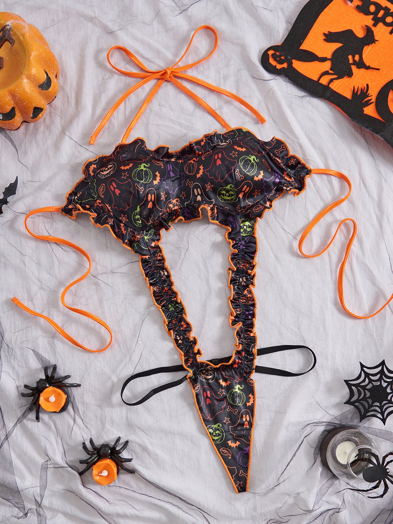 Image of INS cross-border Europe and the United States new Halloween funny sexy halter neck open back cutout lace sex jumpsuit M3299