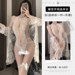 Image of Guifei sexy lingerie sexy lace one-piece pajamas crotch free of hot temptation provocative see-through nightdress set