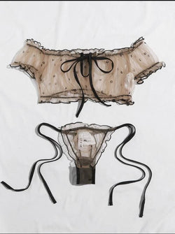 Image of Foreign trade sources European and American new erotic underwear Sexy women's mesh see-through off-the-shoulder bandeau underwear set