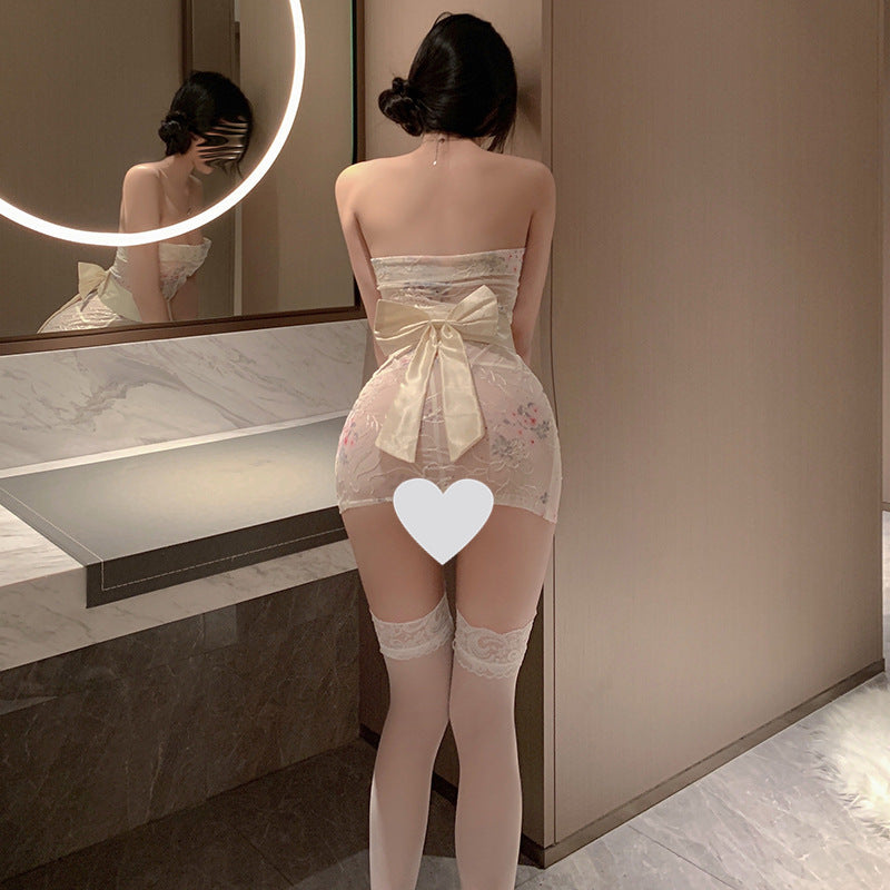 Transparent embroidery erotic lingerie sexy Japanese bra wrap kimono uniform temptation passion suit date robe 1116