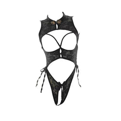 Image of Erotic lingerie three-point small breasts temptation pajamas set sexy lace open file free see-through lace cheongsam women