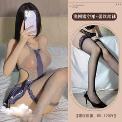 Image of Sexy lingerie sexy campus jk uniform set temptation mesh clothes transparent stockings jumpsuit pleated skirt drop shipping
