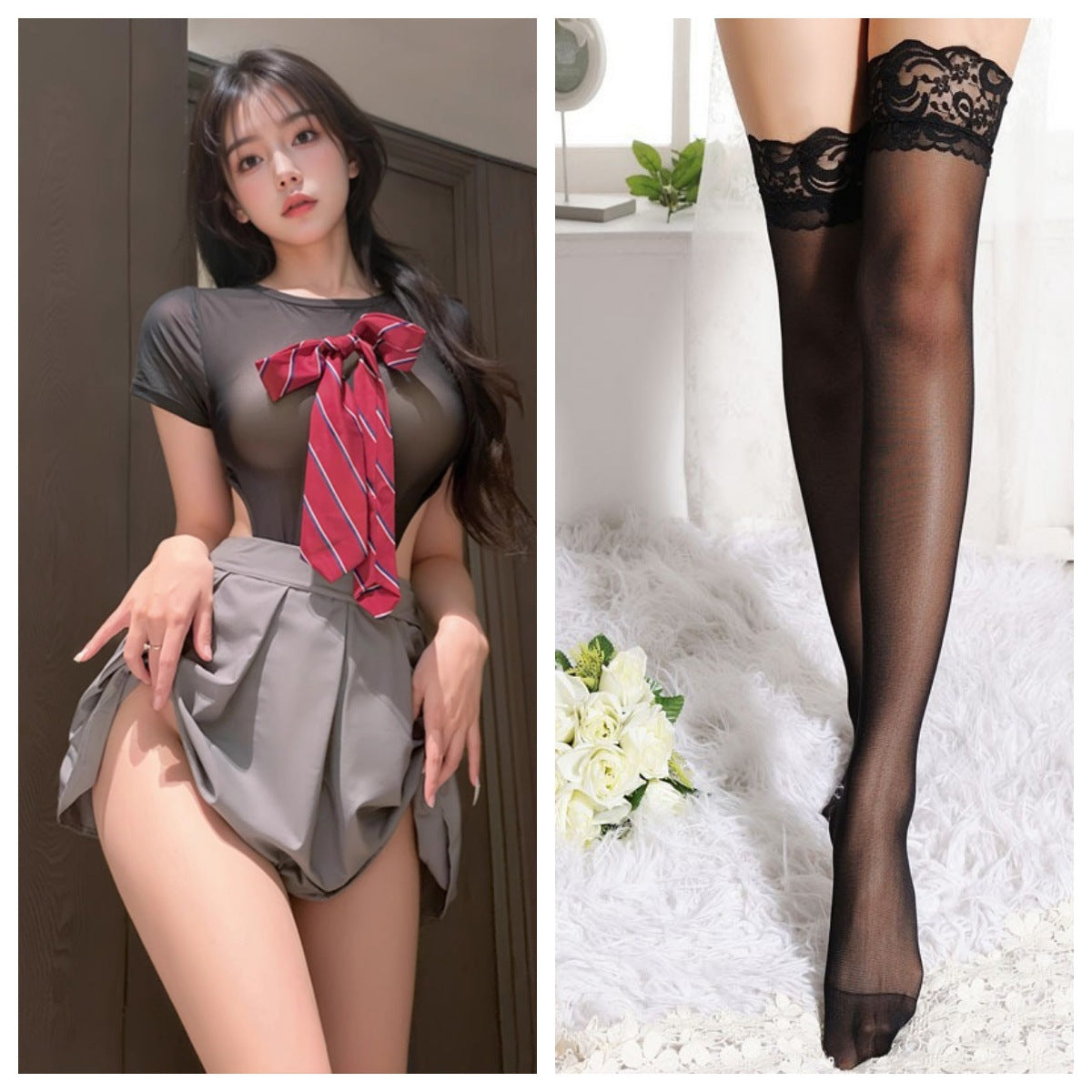 Image of Salt Campus Girlfriend Open Crotch Dead Kushui JK Uniform Two Piece Suit Sexy Pure Desire Showing Buttocks Free Temptation Clothes