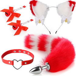 Image of Sex mask ear hairpin backyard anal plug female supplies sm metal fun suit fox tail four-piece set