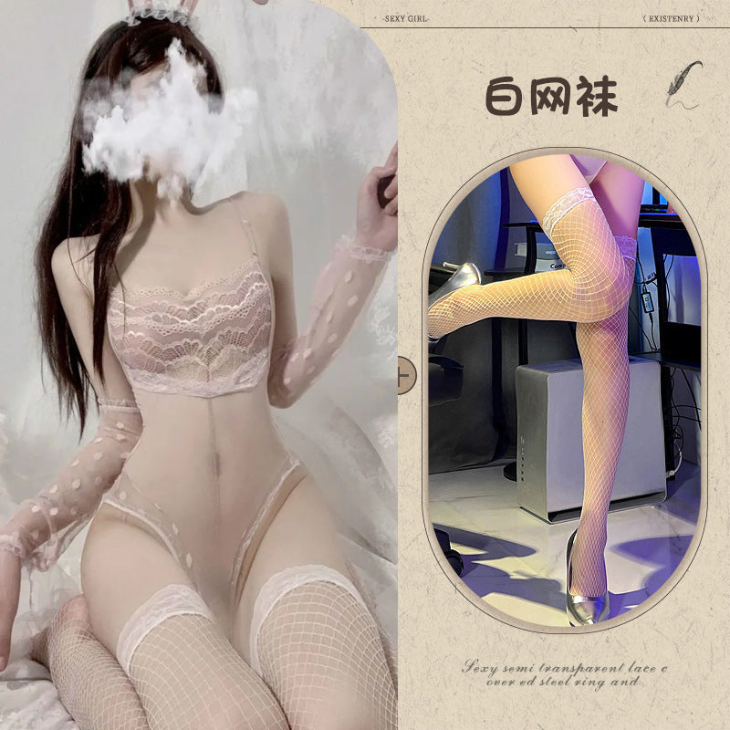 Charming sex erotic lingerie integrated bunny girl lace stripless seduction set uniform passionate sex nightdress
