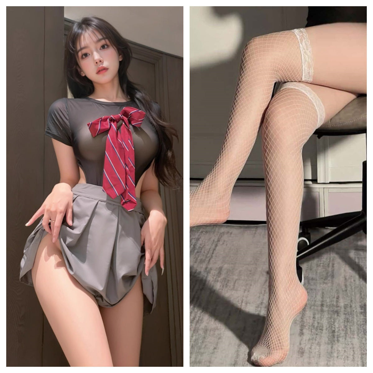 Salt Campus Girlfriend Open Crotch Dead Kushui JK Uniform Two Piece Suit Sexy Pure Desire Showing Buttocks Free Temptation Clothes