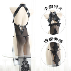 Image of New Erotic Lingerie, Sexy PU Leather, See-Through Water, Soluble Flower Dew Milk, Cheongsam, Uniform, Nightclub, Long Skirt, Seduction Set