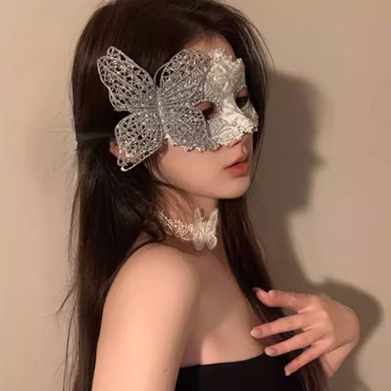 Image of Makeup Masquerade Party Sexy Half Face Makeup Woman Half Face Sex Lace Mask Halloween Feather Face Mask