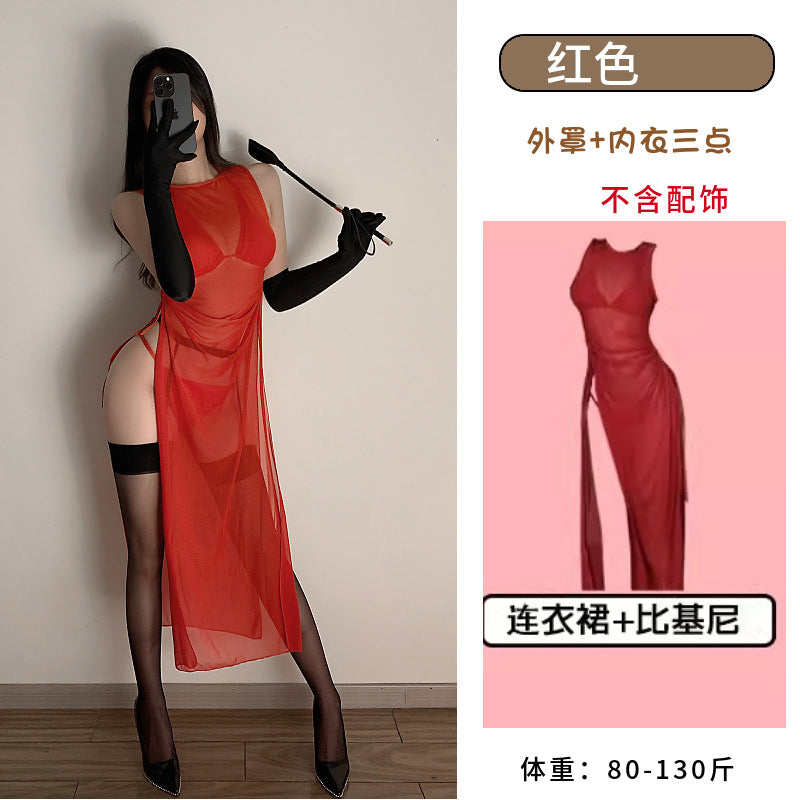 Halloween Devil's Night Long Cover-up Solid Beach Skirt Bra Cushion Bikini Erotic Lingerie One Piece Drop Delivery