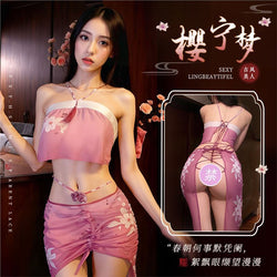 Image of Lang Pin Heng sexy kimono uniform slip nightdress tights free passion suit see-through temptation loungewear
