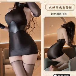 Image of That's right, the night erotic lingerie, sexy patent leather splicing, see-through hip skirt, uniform, secretary suit, tight pajama girl