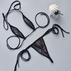 Image of Foreign trade ultra-small mini see-through bikini three-point adult sex game underwear set strap-free V012