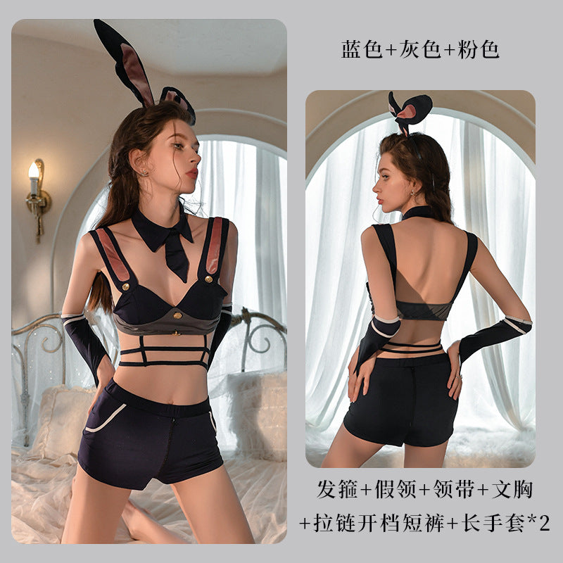 Fan Lei Rabbit Female Police Officer Captain Open Crotch Free to Take Off Inner Pure Desire Sexy Uniform Pajamas Set Erotic Lingerie 831