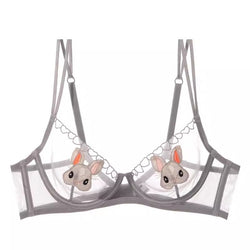 Image of Big breasts show small breasts sexy rabbit ultra-thin transparent underwear women want to gather and put down the sag and retract the accessory breasts bra set