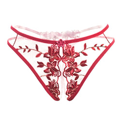 Image of Women's flirtatious lingerie panties women's passion see-through transparent embroidery sex free adult open crotch thong sense