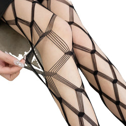 Image of Erotic stockings underwear grid sexy sassy big mesh pantyhose seduction opening hot girl fishnet stockings Internet celebrity