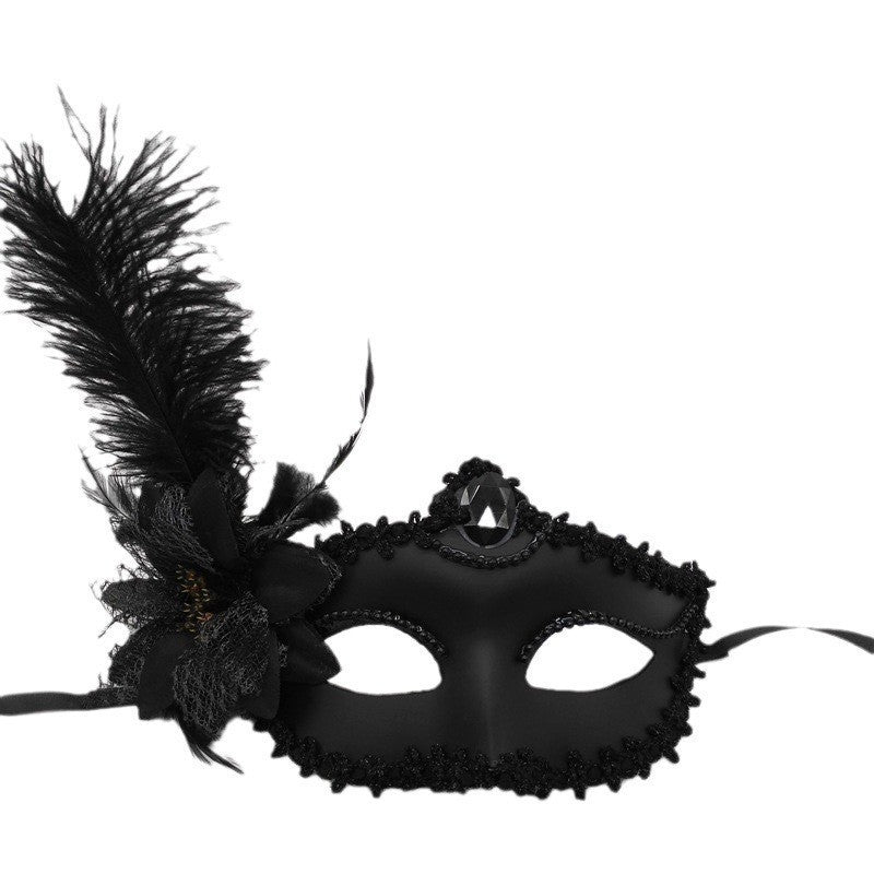 Image of Makeup Masquerade Party Sexy Half Face Makeup Woman Half Face Sex Lace Mask Halloween Feather Face Mask