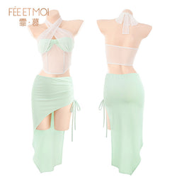 Image of Fei Mu personality drawstring can show the buttocks and cut the men's suit flirting sexy pure desire see-through pajamas ZY05 erotic underwear