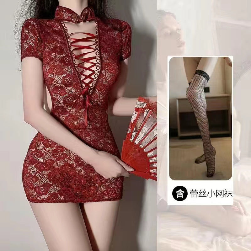 Erotic underwear uniform temptation free lace passion suit pure desire wrap hip midnight charm small chest bed cheongsam