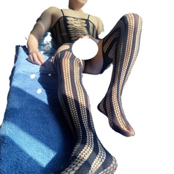 Image of Men's erotic underwear one-piece open net clothes one-piece pantyhose see-through hollow sexy gay gay pajamas on behalf of the hair