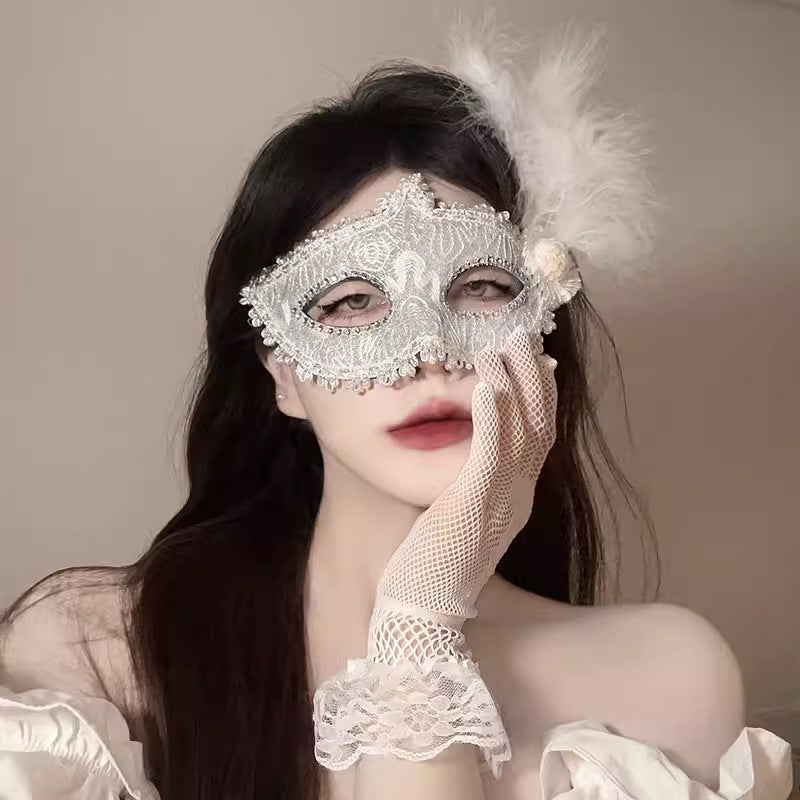 Makeup Masquerade Party Sexy Half Face Makeup Woman Half Face Sex Lace Mask Halloween Feather Face Mask