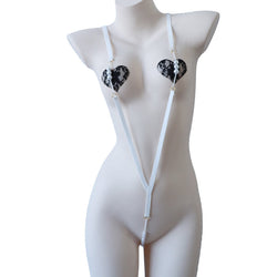 Image of Erotic underwear women's erogenous belt pearl jumpsuit simple webbing pajamas wholesale one piece dropshipping 4033