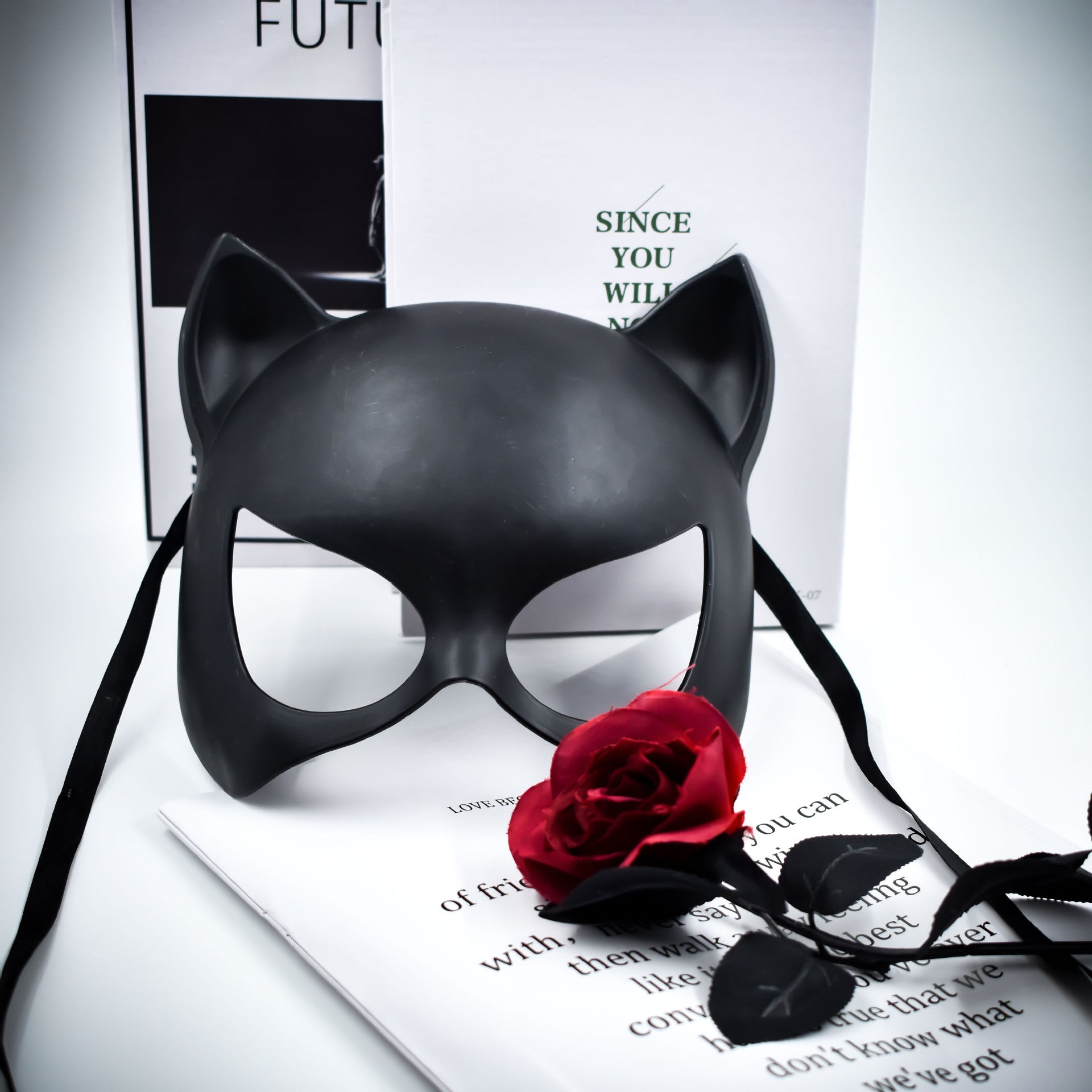 Image of Erotic cute bunny fox demon black mask halloween stage makeup party show half face cat girl mask
