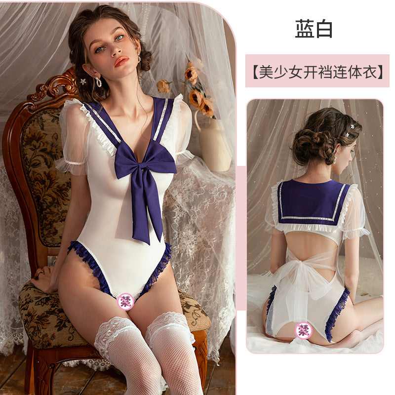 Erotic underwear temptation sexy strip-free passion 2024 new pajamas pure desire small breasts on the bed uniform woman 01