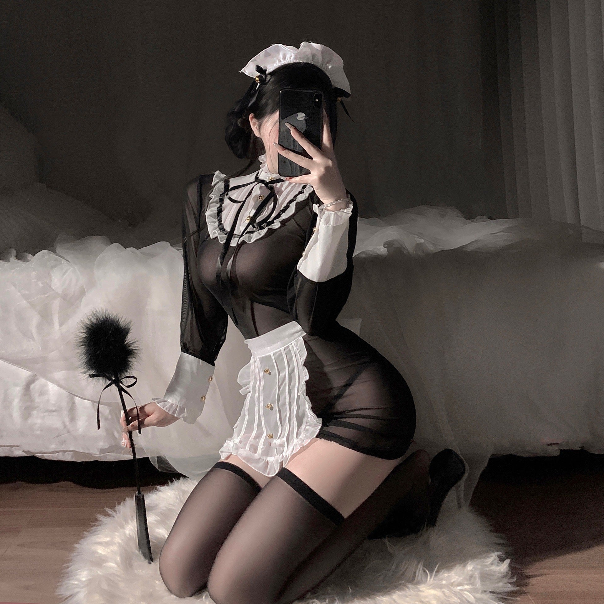 Erotic lingerie sexy pure desire maid costume uniform temptation without taking off sexy mesh see-through outfit maid passion suit