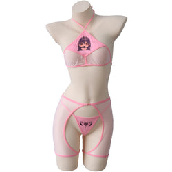 Image of Erotic lingerie women sexy pajamas cos uniform anime two-dimensional print see-through chest wrap shorts set 4213