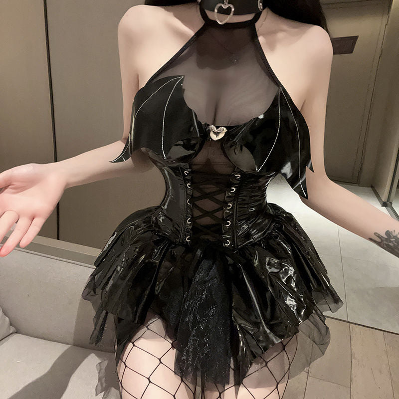 Su Hu erotic underwear pure desire strap-on sexy halterneck little devil patent leather dress uniform