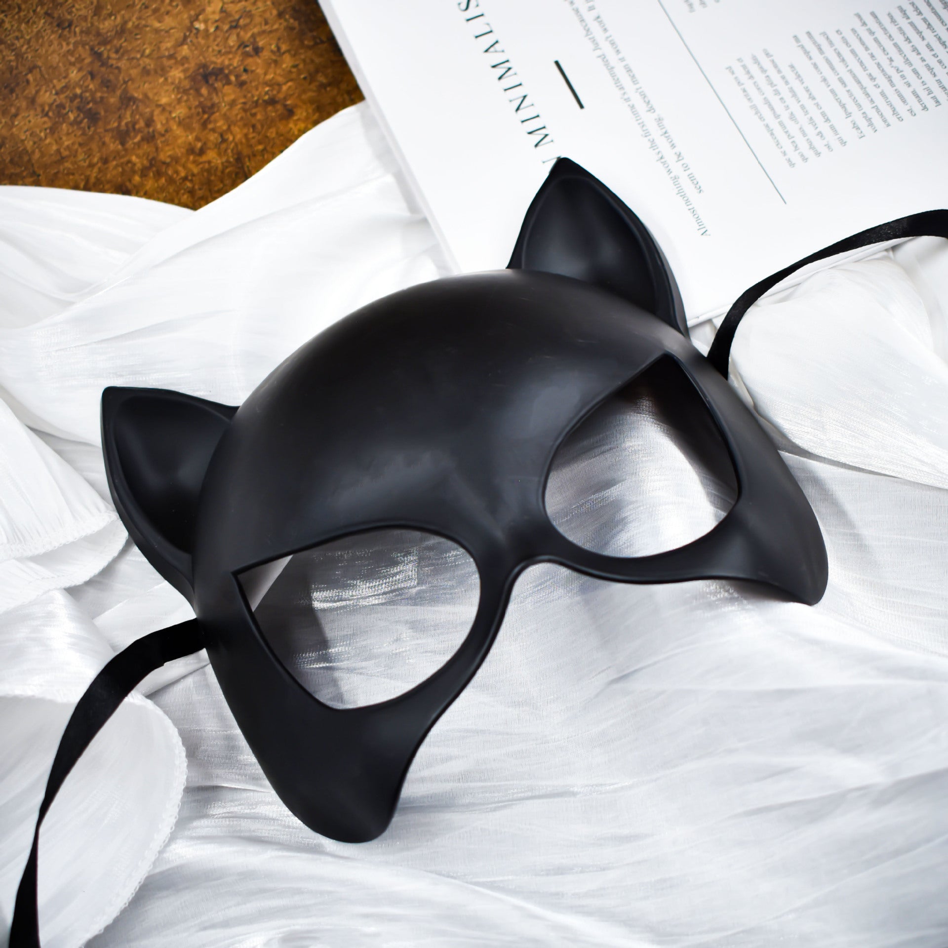 Image of Erotic cute bunny fox demon black mask halloween stage makeup party show half face cat girl mask