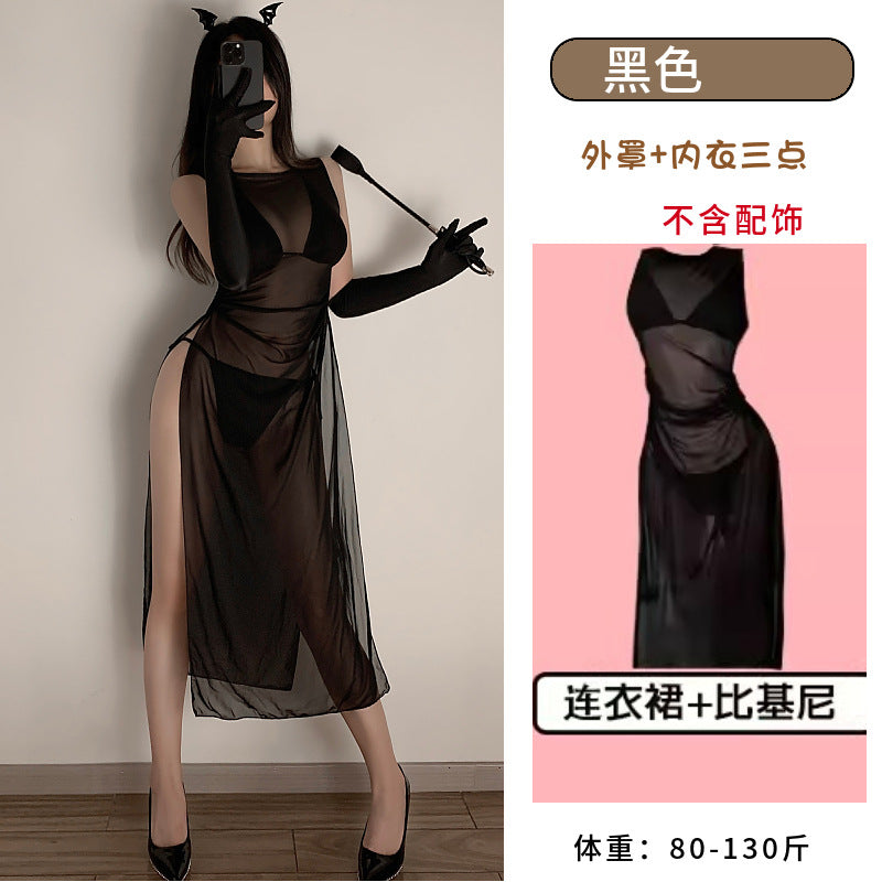 Halloween Devil's Night Long Cover-up Solid Beach Skirt Bra Cushion Bikini Erotic Lingerie One Piece Drop Delivery