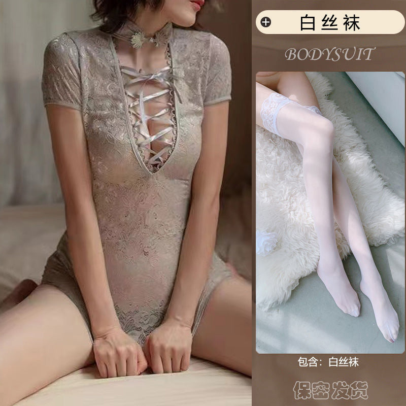 Erotic underwear uniform temptation free lace passion suit pure desire wrap hip midnight charm small chest bed cheongsam