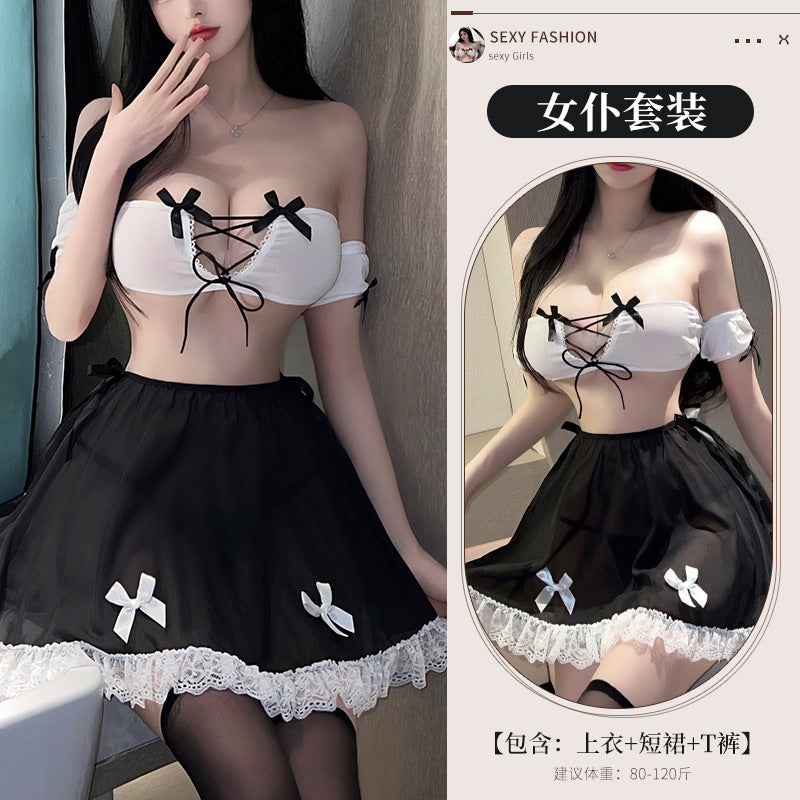 Image of Sexual Affection Underwear Maid Uniform Temptation Set Hot On The Bed Small Breasts Show Big Pajamas One Piece Dropshipping 2670