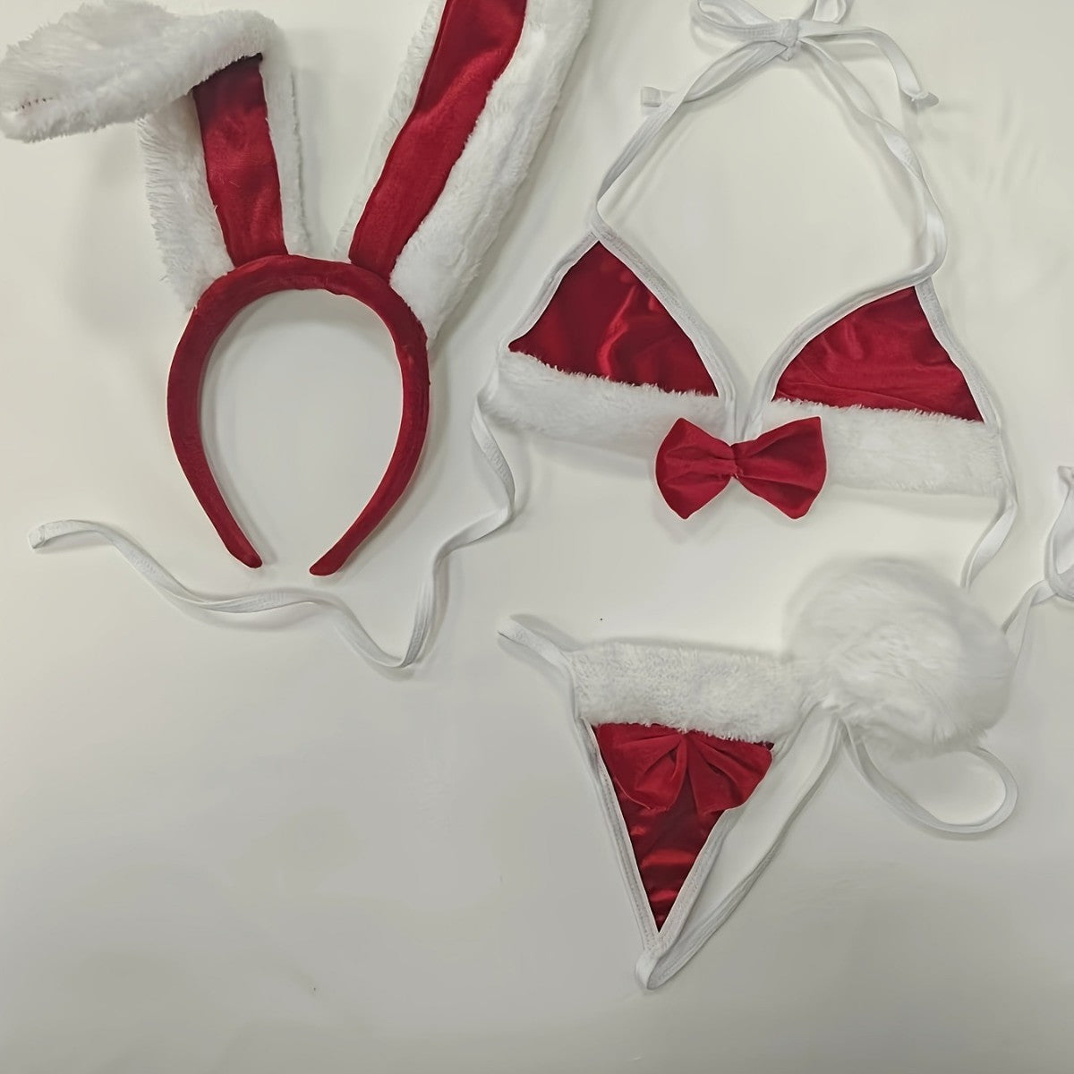 Image of Cross-border rabbit ear headband, bow tie, bunny girl three-piece set Halloween plush headgear, hair accessories, sex lingerie