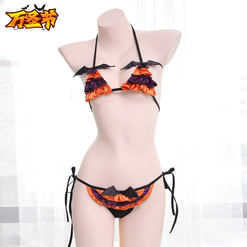 Erotic lingerie set Halloween little devil girl costume sexy lace-up pajamas lady bikini S0403