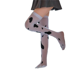 Image of Shu Yao erotic cow stockings sex stockings long milky white spotted socks high top over the knee W28