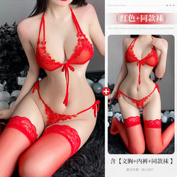 Image of plus size chubby girl gospel pure lust hot stimulating erotic underwear sexy lace three-point set Valentine's Day gift