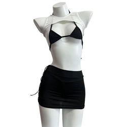 Image of Erotic lingerie sexy hollow small chest show big three-point see-through bra free passion temptation set 2147