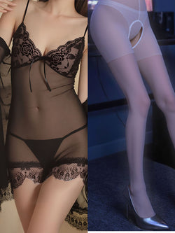 Image of plus size sexy pajamas extreme seduction see-through erotic lingerie sassy lace transparent nightdress passion sundress set